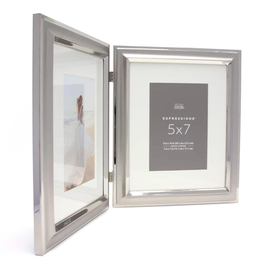 Discount β 2 Opening Silver Hinged 5" x 7" Frame with Mat, Expressions™ by Studio Décor® by Studio Decor π 2 Discount β 2 Opening Silver Hinged 5" x 7" Frame with Mat, Expressions™ by Studio Décor® by Studio Decor π - Image 2