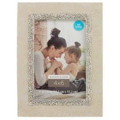 Best Sale ⌛ Beige with Gray & Silver Beaded 4" x 6" Frame, Expressions™ by Studio Décor® by Studio Decor 🥰