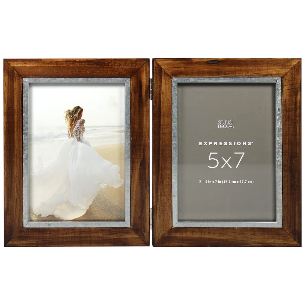 Discount 𧨠12 Pack: 2 Opening Walnut & Silver 5" x 7" Hinged Frame, Expressions™ by Studio Décor® by Studio Decor β 1 Discount 𧨠12 Pack: 2 Opening Walnut & Silver 5" x 7" Hinged Frame, Expressions™ by Studio Décor® by Studio Decor β