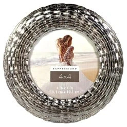Buy ✔️ Silver Round Wicker Metal 4" x 4" Frame, Expressions™ by Studio Décor® by Studio Decor 🎉